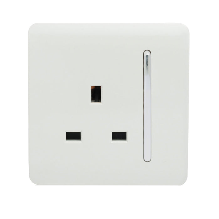 Trendi, Artistic Modern 1 Gang 13Amp Switched Socket Gloss White Finish, BRITISH MADE, (25mm Back Box Required), 5yrs Warranty • ART-SKT13WH