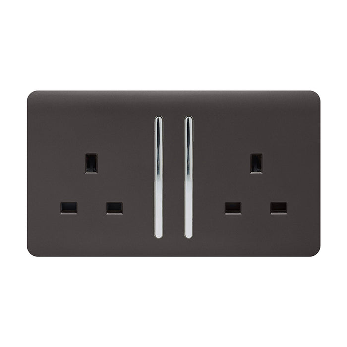 Trendi, Artistic Modern 2 Gang 13Amp Long Switched Double Socket Dark Brown Finish, BRITISH MADE, (25mm Back Box Required), 5yrs Warranty • ART-SKT213LDB