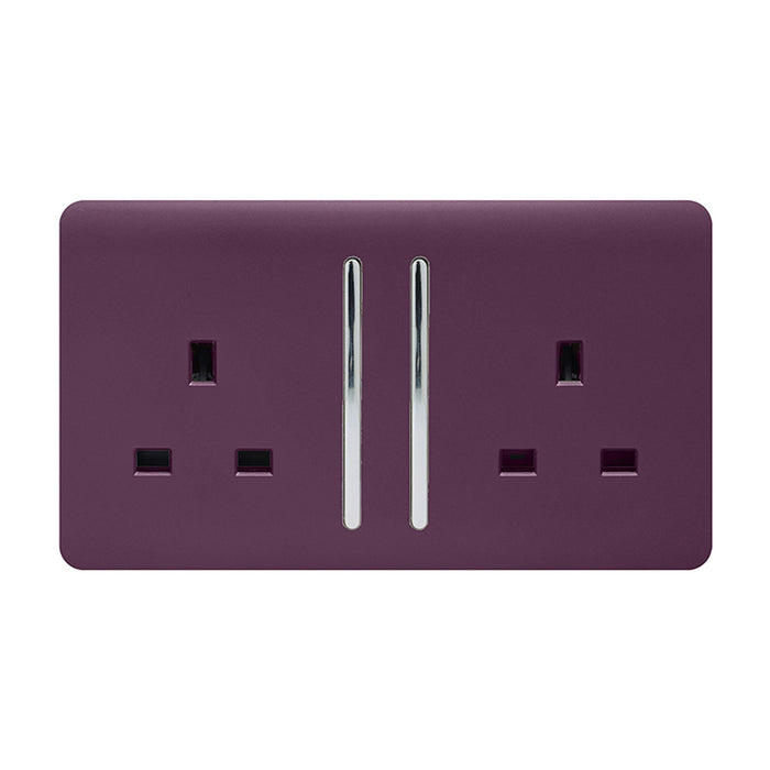 Trendi, Artistic Modern 2 Gang 13Amp Long Switched Double Socket Plum Finish, BRITISH MADE, (25mm Back Box Required), 5yrs Warranty • ART-SKT213LPL