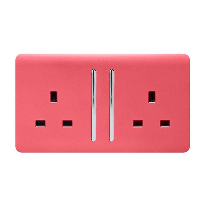 Trendi, Artistic Modern 2 Gang 13Amp Long Switched Double Socket Strawberry Finish, BRITISH MADE, (25mm Back Box Required), 5yrs Warranty • ART-SKT213LSB