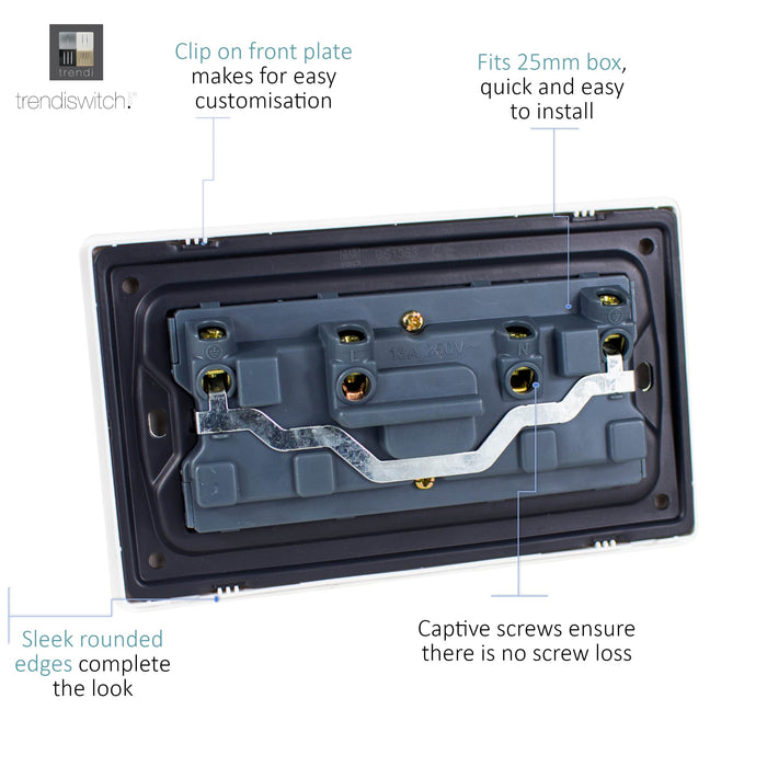 Trendi, Artistic Modern 2 Gang 13Amp Long Switched Double Socket Dark Brown Finish, BRITISH MADE, (25mm Back Box Required), 5yrs Warranty • ART-SKT213LDB