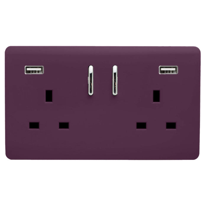 Trendi, Artistic Modern 2 Gang USB 2x3.1mAH Plug Socket Plum Finish, BRITISH MADE, (35mm Back Box Required), 5yrs Warranty • ART-SKT213USB31AAPL