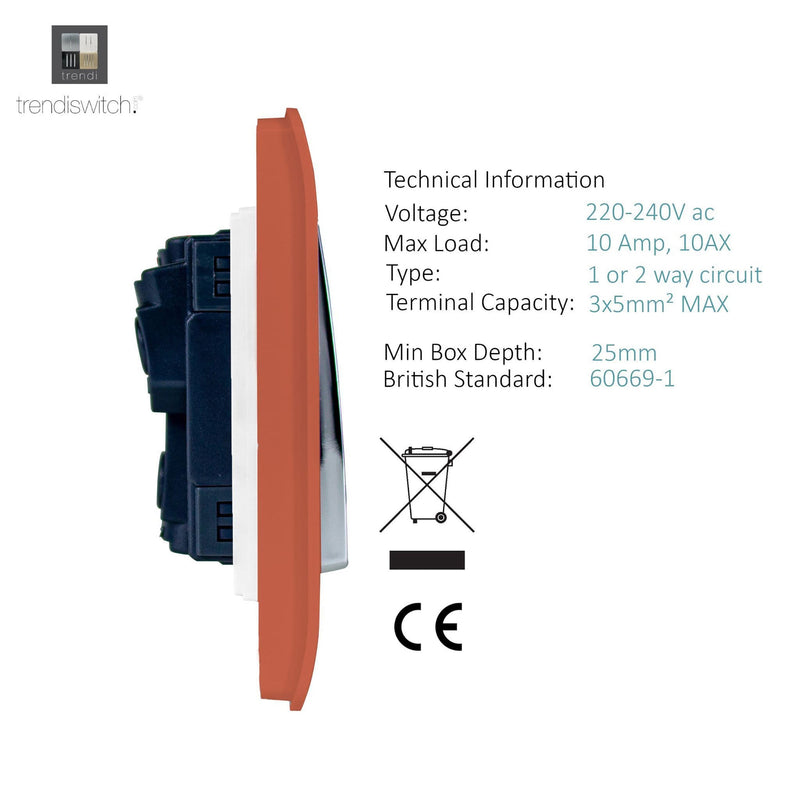Trendi, Artistic Modern 1 Gang 3 Way Intermediate Copper Finish, BRITISH MADE, (25mm Back Box Required), 5yrs Warranty • ART-SS9CPR