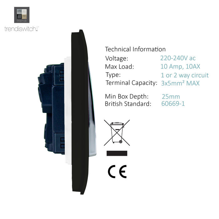 Trendi, Artistic Modern 4 Gang  (3x 2 Way 1x 3 Way Intermediate Twin Plate) Gloss Black Finish, BRITISH MADE, (25mm Back Box Required), 5yrs Warranty • ART-SS2229BK