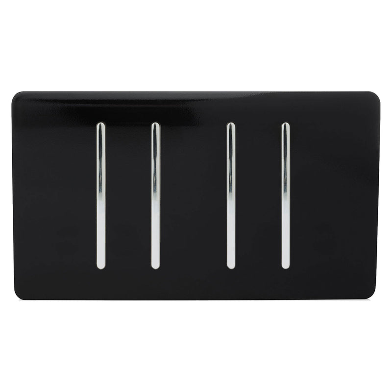 Trendi, Artistic Modern 4 Gang  (1x 2 Way 3x 3 Way Intermediate Twin Plate) Gloss Black, BRITISH MADE, (25mm Back Box Required), 5yrs Warranty • ART-SS2999BK
