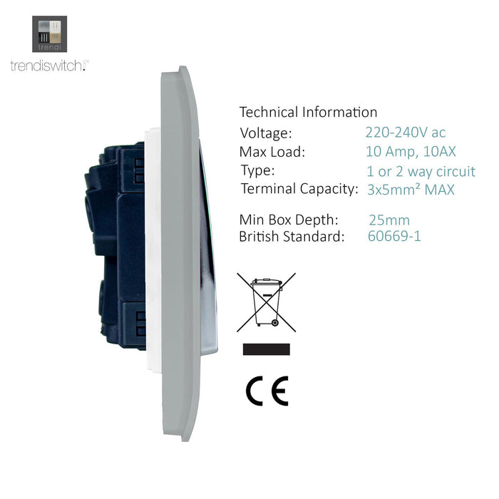 Trendi, Artistic Modern 4 Gang  (3x 2 Way 1x 3 Way Intermediate Twin Plate) Brushed Steel Finish, BRITISH MADE, (25mm Back Box Required) 5yrs Warranty • ART-SS2229BS