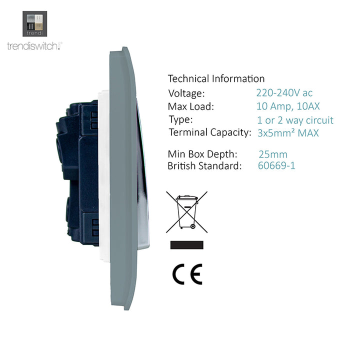 Trendi, Artistic Modern 4 Gang 2 Way 10 Amp Rocker Twin Plate Cool Grey Finish, BRITISH MADE, (25mm Back Box Required), 5yrs Warranty • ART-SS44CG