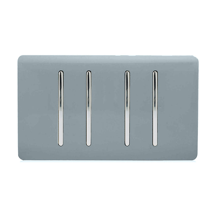 Trendi, Artistic Modern 4 Gang  (1x 2 Way 3x 3 Way Intermediate Twin Plate) Cool Grey, BRITISH MADE, (25mm Back Box Required), 5yrs Warranty • ART-SS2999CG