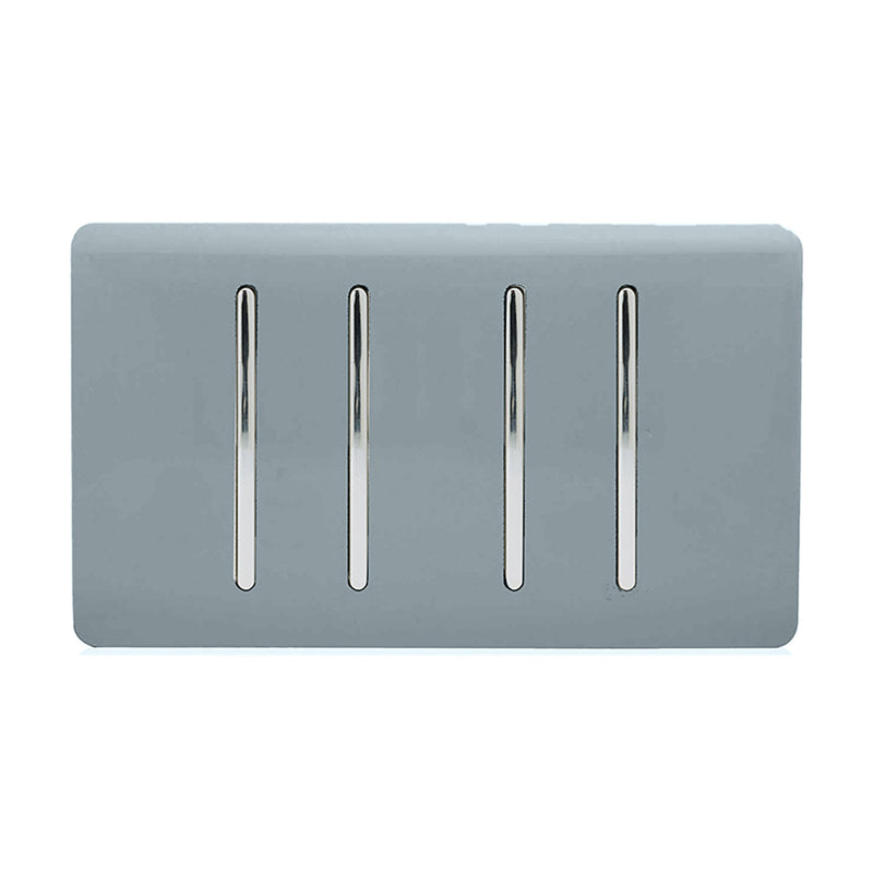 Trendi, Artistic Modern 4 Gang (2x2 Way, 2xIntermediate) 10 Amp Rocker Cool Grey Finish, BRITISH MADE, (25mm Back Box Required), 5yrs Warranty • ART-SS2299CG