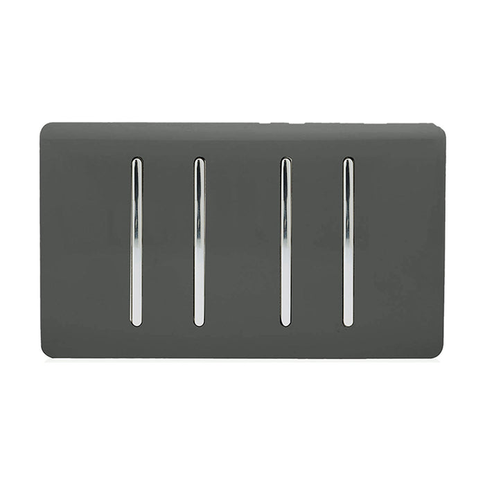 Trendi, Artistic Modern 4 Gang  (3x 2 Way 1x 3 Way Intermediate Twin Plate) Charcoal Finish, BRITISH MADE, (25mm Back Box Required), 5yrs Warranty • ART-SS2229CH