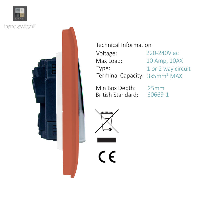 Trendi, Artistic Modern 4 Gang (2x2 Way, 2xIntermediate) 10 Amp Rocker Copper Finish, BRITISH MADE, (25mm Back Box Required), 5yrs Warranty • ART-SS2299CPR