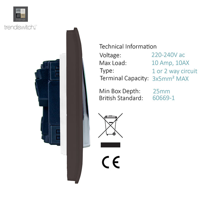 Trendi, Artistic Modern 4 Gang  (1x 2 Way 3x 3 Way Intermediate Twin Plate) Dark Brown, BRITISH MADE, (25mm Back Box Required), 5yrs Warranty • ART-SS2999DB