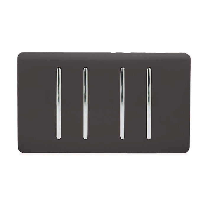 Trendi, Artistic Modern 4 Gang  (1x 2 Way 3x 3 Way Intermediate Twin Plate) Dark Brown, BRITISH MADE, (25mm Back Box Required), 5yrs Warranty • ART-SS2999DB