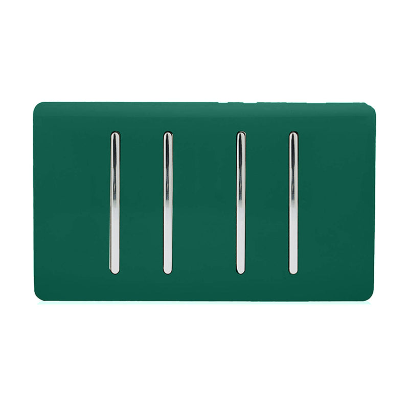 Trendi, Artistic Modern 4 Gang 2 Way 10 Amp Rocker Twin Plate Dark Green Finish, BRITISH MADE, (25mm Back Box Required), 5yrs Warranty • ART-SS44DG