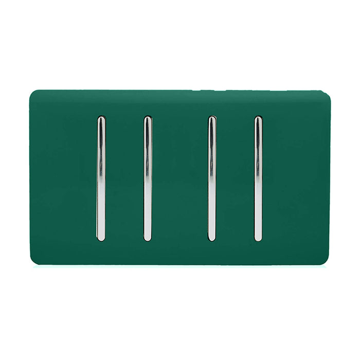 Trendi, Artistic Modern 4 Gang  (3x 2 Way 1x 3 Way Intermediate Twin Plate) Dark Green Finish, BRITISH MADE, (25mm Back Box Required), 5yrs Warranty • ART-SS2229DG