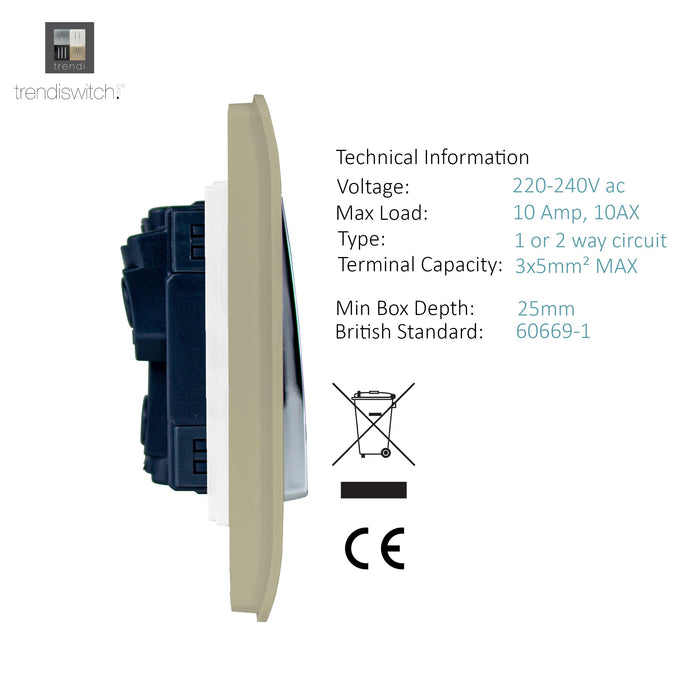 Trendi, Artistic Modern 4 Gang (2x2 Way, 2xIntermediate) 10 Amp Rocker Champagne Gold Finish, BRITISH MADE, (25mm Back Box Required), 5yrs Warranty • ART-SS2299GO