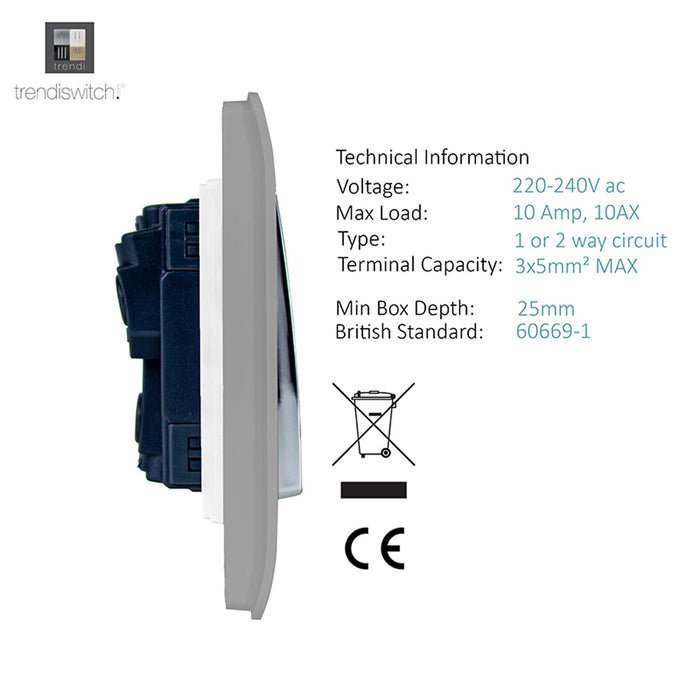 Trendi, Artistic Modern 4 Gang  (3x 2 Way 1x 3 Way Intermediate Twin Plate) Light Grey Finish, BRITISH MADE, (25mm Back Box Required), 5yrs Warranty • ART-SS2229LG