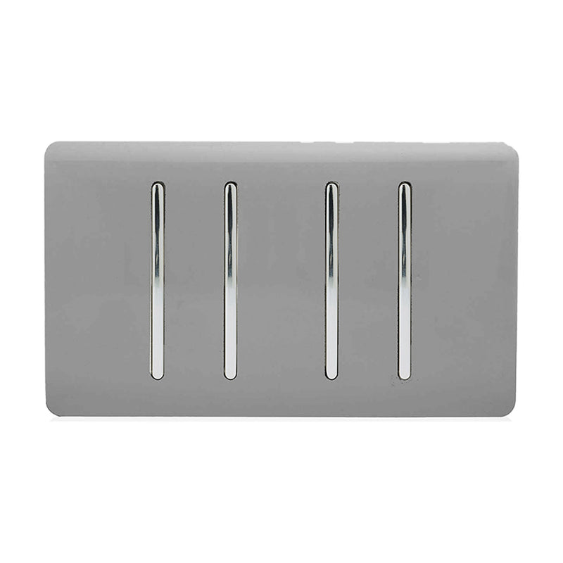Trendi, Artistic Modern 4 Gang  (3x 2 Way 1x 3 Way Intermediate Twin Plate) Light Grey Finish, BRITISH MADE, (25mm Back Box Required), 5yrs Warranty • ART-SS2229LG
