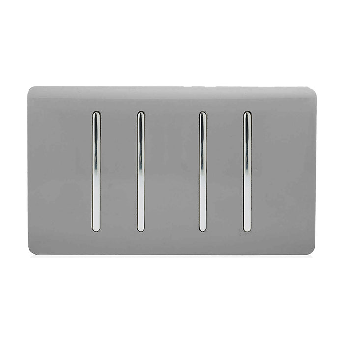 Trendi, Artistic Modern 4 Gang  (3x 2 Way 1x 3 Way Intermediate Twin Plate) Light Grey Finish, BRITISH MADE, (25mm Back Box Required), 5yrs Warranty • ART-SS2229LG