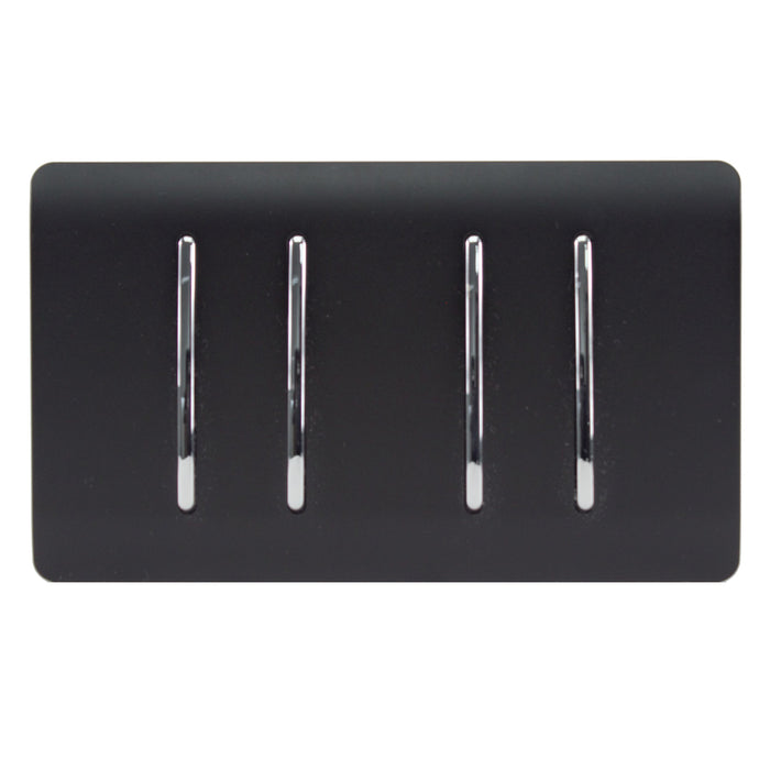 Trendi, Artistic Modern 4 Gang  (1x 2 Way 3x 3 Way Intermediate Twin Plate) Matt Black Finish, BRITISH MADE, (25mm Back Box Required), 5yrs Warranty • ART-SS2999MBK