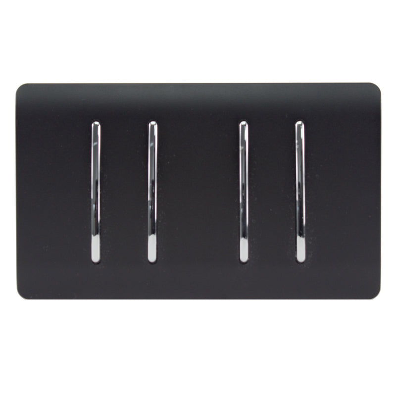 Trendi, Artistic Modern 4 Gang  (3x 2 Way 1x 3 Way Intermediate Twin Plate) Matt Black Finish, BRITISH MADE, (25mm Back Box Required), 5yrs Warranty • ART-SS2229MBK