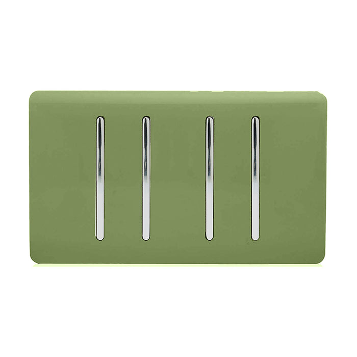 Trendi, Artistic Modern 4 Gang (2x2 Way, 2xIntermediate) 10 Amp Rocker Moss Green Finish, BRITISH MADE, (25mm Back Box Required), 5yrs Warranty • ART-SS2299MG