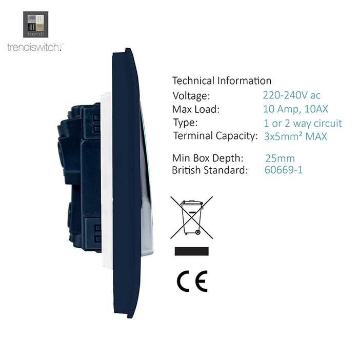 Trendi, Artistic Modern 4 Gang  (1x 2 Way 3x 3 Way Intermediate Twin Plate) Navy Blue Finish, BRITISH MADE, (25mm Back Box Required), 5yrs Warranty • ART-SS2999NV