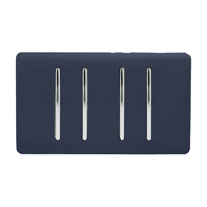 Trendi, Artistic Modern 4 Gang  (3x 2 Way 1x 3 Way Intermediate Twin Plate) Navy Blue Finish, BRITISH MADE, (25mm Back Box Required), 5yrs Warranty • ART-SS2229NV