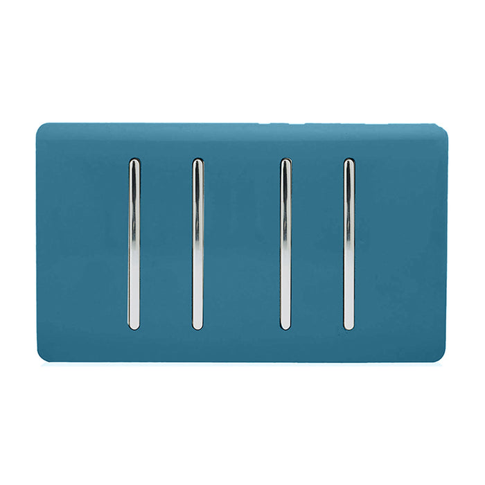 Trendi, Artistic Modern 4 Gang  (1x 2 Way 3x 3 Way Intermediate Twin Plate) Ocean Blue, BRITISH MADE, (25mm Back Box Required), 5yrs Warranty • ART-SS2999OB