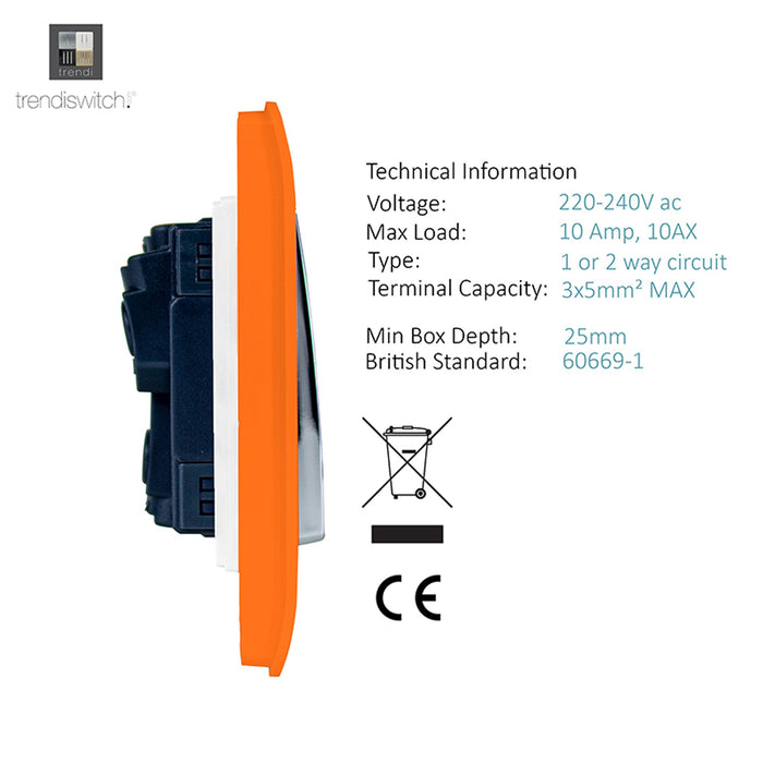 Trendi, Artistic Modern 4 Gang 2 Way 10 Amp Rocker Twin Plate Orange Finish, BRITISH MADE, (25mm Back Box Required), 5yrs Warranty • ART-SS44OR