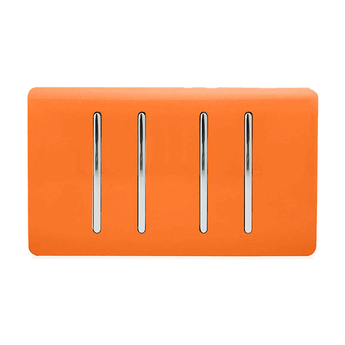 Trendi, Artistic Modern 4 Gang  (1x 2 Way 3x 3 Way Intermediate Twin Plate) Orange, BRITISH MADE, (25mm Back Box Required), 5yrs Warranty • ART-SS2999OR