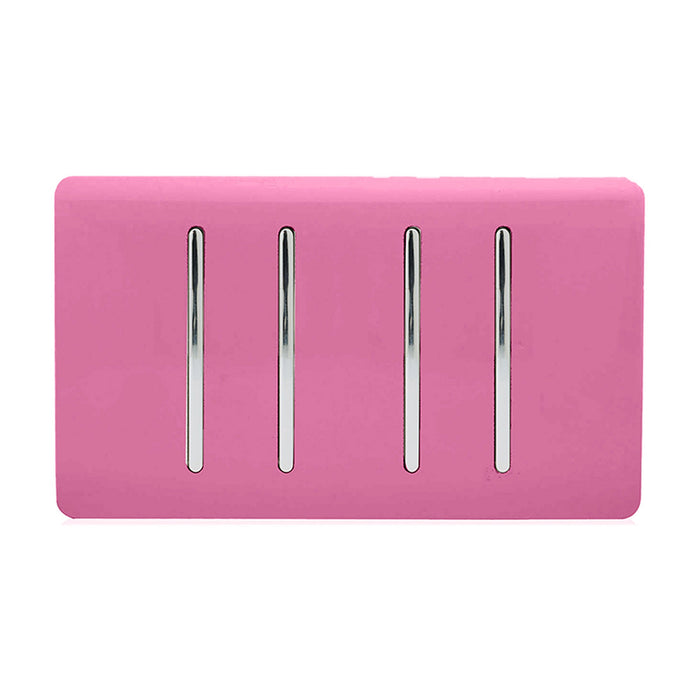 Trendi, Artistic Modern 4 Gang  (1x 2 Way 3x 3 Way Intermediate Twin Plate) Pink, BRITISH MADE, (25mm Back Box Required), 5yrs Warranty • ART-SS2999PK