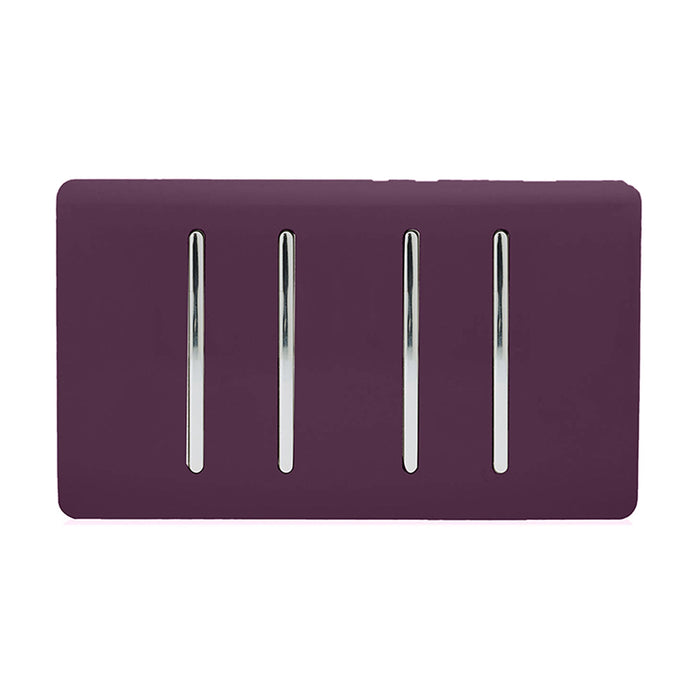 Trendi, Artistic Modern 4 Gang  (3x 2 Way 1x 3 Way Intermediate Twin Plate) Plum Finish, BRITISH MADE, (25mm Back Box Required), 5yrs Warranty • ART-SS2229PL