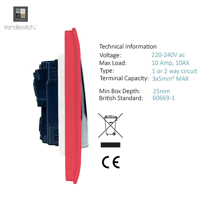 Trendi, Artistic Modern 4 Gang  (3x 2 Way 1x 3 Way Intermediate Twin Plate) Strawberry Finish, BRITISH MADE, (25mm Back Box Required), 5yrs Warranty • ART-SS2229SB