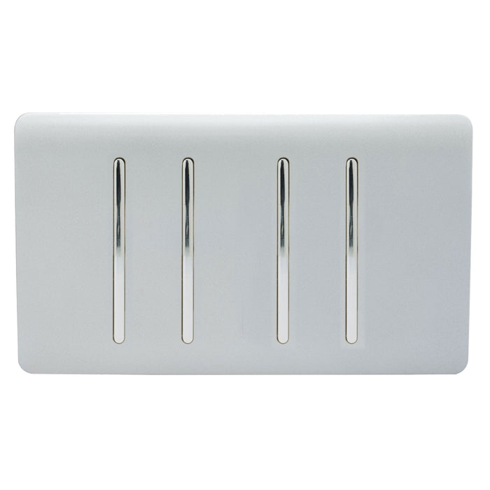 Trendi, Artistic Modern 4 Gang  (1x 2 Way 3x 3 Way Intermediate Twin Plate) Silver, BRITISH MADE, (25mm Back Box Required), 5yrs Warranty • ART-SS2999SI