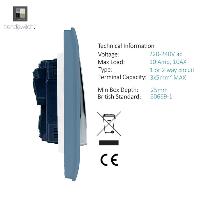 Trendi, Artistic Modern 4 Gang  (3x 2 Way 1x 3 Way Intermediate Twin Plate) Sky Finish, BRITISH MADE, (25mm Back Box Required), 5yrs Warranty • ART-SS2229SK