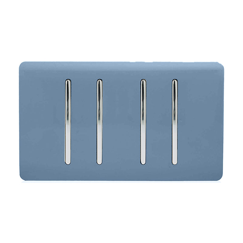 Trendi, Artistic Modern 4 Gang (2x2 Way, 2xIntermediate) 10 Amp Rocker Sky Finish, BRITISH MADE, (25mm Back Box Required), 5yrs Warranty • ART-SS2299SK