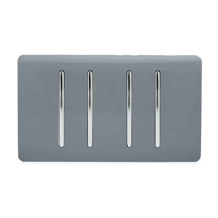 Trendi, Artistic Modern 4 Gang  (1x 2 Way 3x 3 Way Intermediate Twin Plate) Warm Grey, BRITISH MADE, (25mm Back Box Required), 5yrs Warranty • ART-SS2999WG