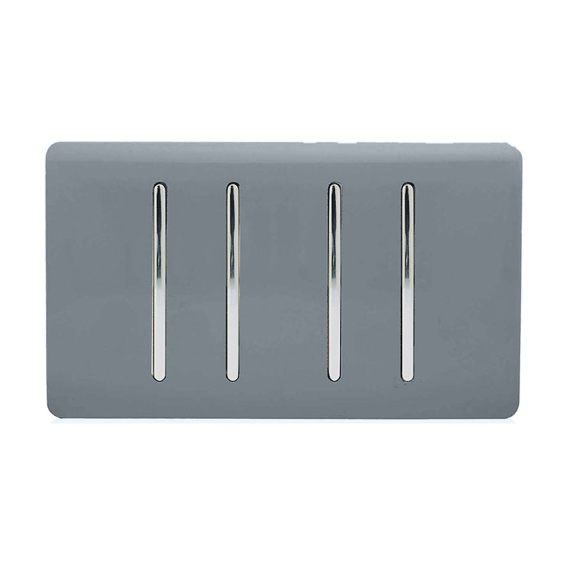 Trendi, Artistic Modern 4 Gang (4xIntermediate) 10 Amp Rocker Warm Grey Finish, BRITISH MADE, (25mm Back Box Required), 5yrs Warranty • ART-SS9999WG
