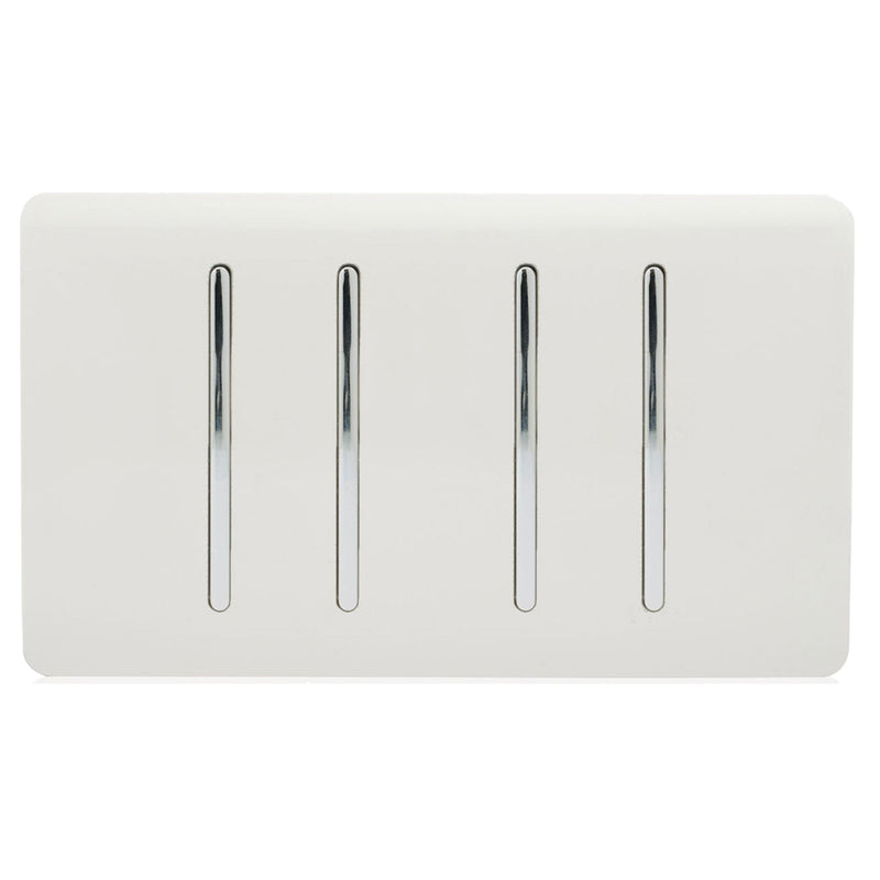 Trendi, Artistic Modern 4 Gang (2x2 Way, 2xIntermediate) 10 Amp Rocker Gloss White Finish, BRITISH MADE, (25mm Back Box Required), 5yrs Warranty • ART-SS2299WH