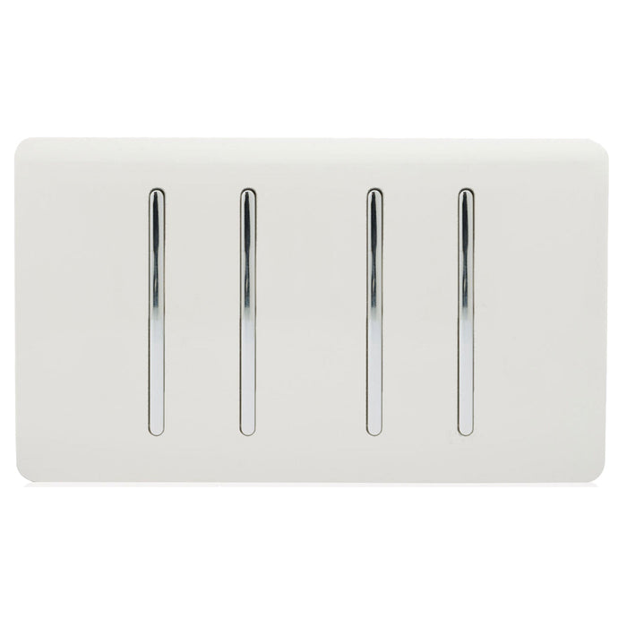 Trendi, Artistic Modern 4 Gang  (3x 2 Way 1x 3 Way Intermediate Twin Plate) Gloss White Finish, BRITISH MADE, (25mm Back Box Required), 5yrs Warranty • ART-SS2229WH