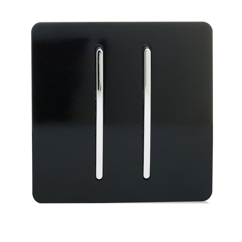 Trendi, Artistic Modern 2 Gang Intermediate 10 Amp Rocker Gloss Black Finish, BRITISH MADE, (25mm Back Box Required), 5yrs Warranty • ART-SS99BK