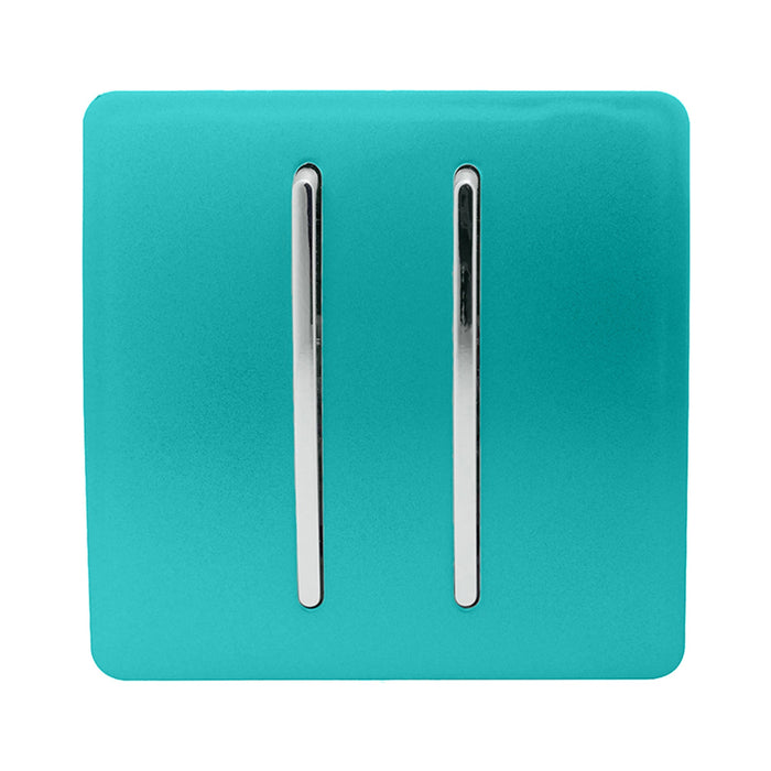 Trendi, Artistic Modern 2 Gang Intermediate 10 Amp Rocker Bright Teal Finish, BRITISH MADE, (25mm Back Box Required), 5yrs Warranty • ART-SS99BT