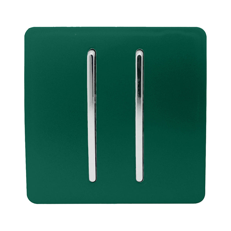 Trendi, Artistic Modern 2 Gang Intermediate 10 Amp Rocker Dark Green Finish, BRITISH MADE, (25mm Back Box Required), 5yrs Warranty • ART-SS99DG
