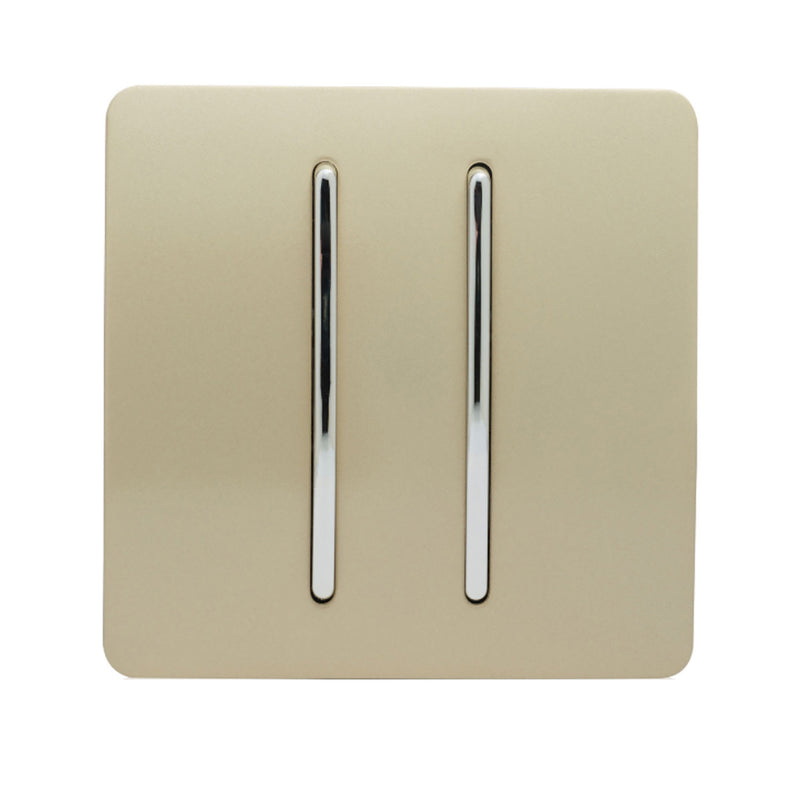 Trendi, Artistic Modern 2 Gang (1x2 Way, 1xIntermediate) 10 Amp Rocker Champagne Gold Finish, BRITISH MADE, (25mm Back Box Required), 5yrs Warranty • ART-SS29GO