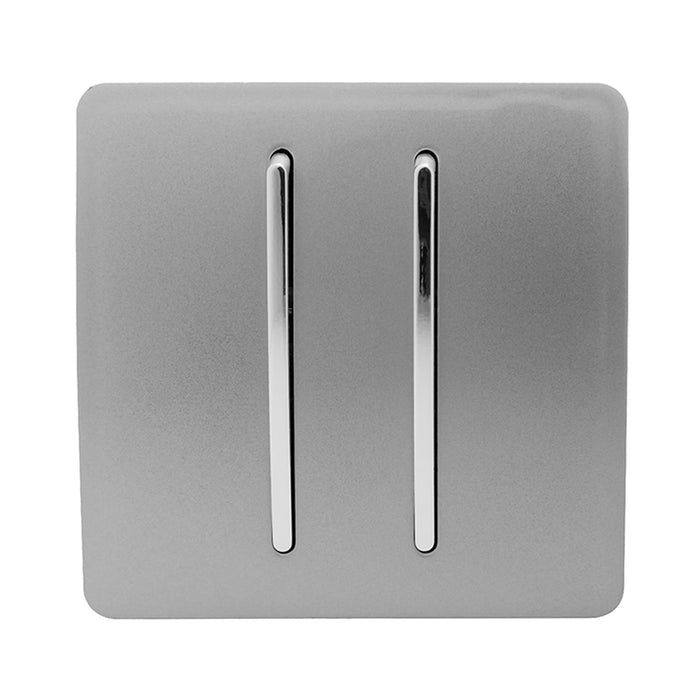 Trendi, Artistic Modern 2 Gang (1x2 Way, 1xIntermediate) 10 Amp Rocker Light Grey Finish, BRITISH MADE, (25mm Back Box Required), 5yrs Warranty • ART-SS29LG