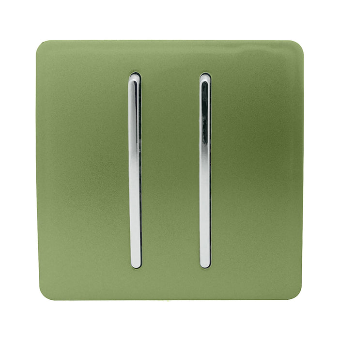 Trendi, Artistic Modern 2 Gang 2 Way 10 Amp Rocker Moss Green Finish, BRITISH MADE, (25mm Back Box Required), 5yrs Warranty • ART-SS4MG