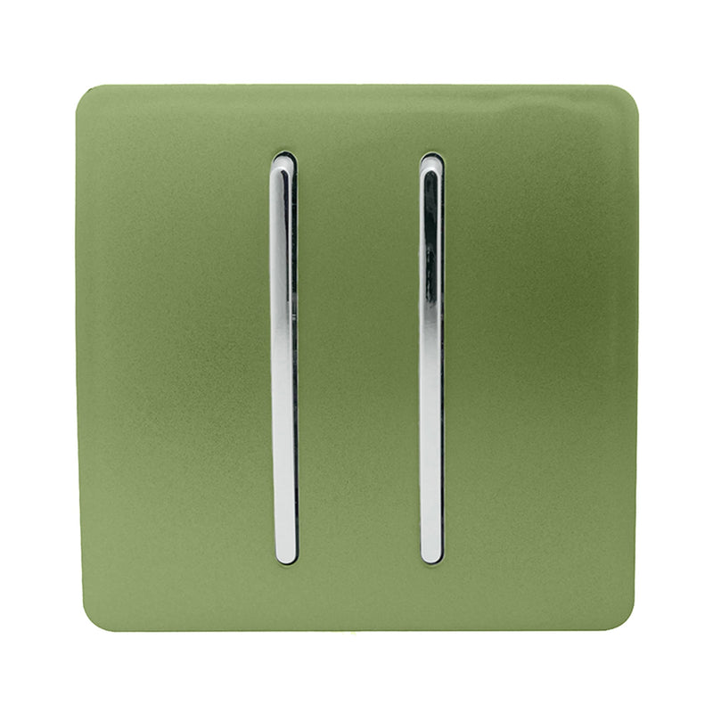 Trendi, Artistic Modern 2 Gang Intermediate 10 Amp Rocker Moss Green Finish, BRITISH MADE, (25mm Back Box Required), 5yrs Warranty • ART-SS99MG