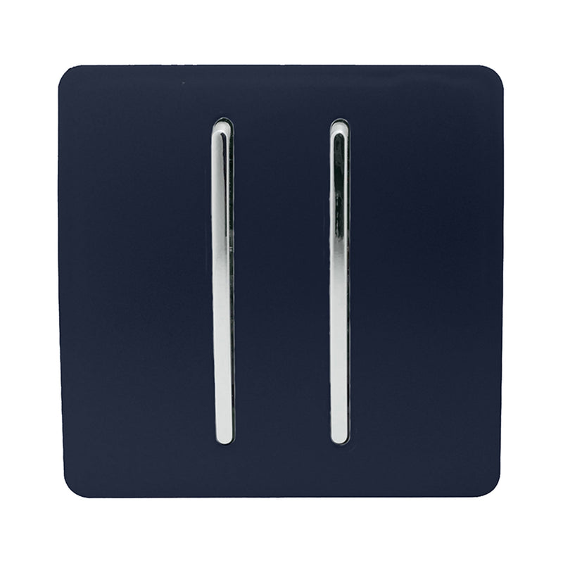 Trendi, Artistic Modern 2 Gang 2 Way 10 Amp Rocker Navy Blue Finish, BRITISH MADE, (25mm Back Box Required), 5yrs Warranty • ART-SS4NV