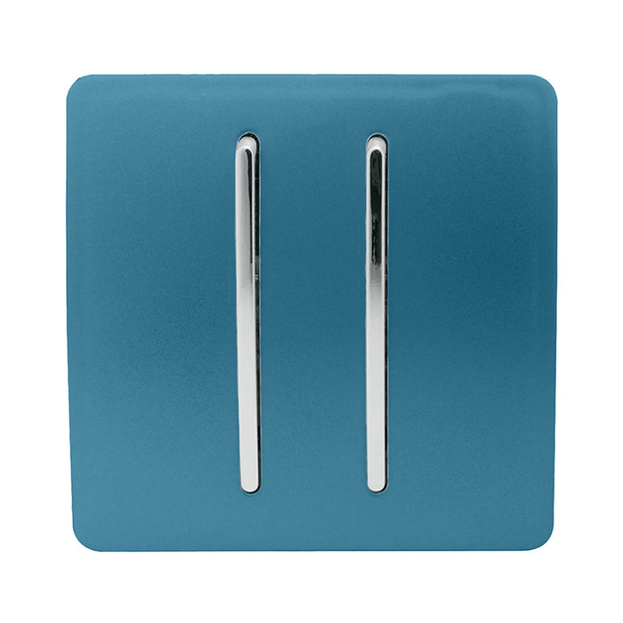 Trendi, Artistic Modern 2 Gang Intermediate 10 Amp Rocker Ocean Blue Finish, BRITISH MADE, (25mm Back Box Required), 5yrs Warranty • ART-SS99OB